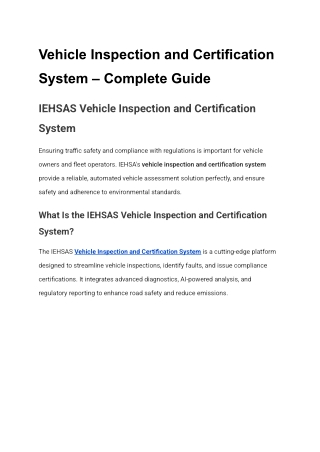 Vehicle Inspection and Certification System – Complete Guide
