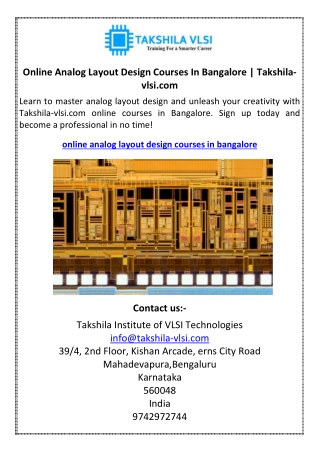 Online Analog Layout Design Courses In Bangalore Takshila-vlsi.com