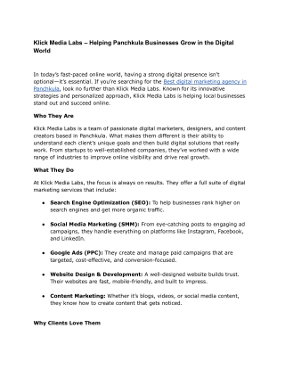 Klick Media Labs – Your Trusted Digital Marketing Partner in Panchkula