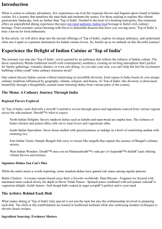Experience the Delight of Indian Cuisine at 'Top of India