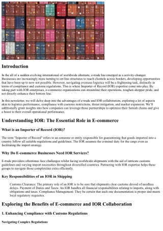 Uncover the Pros of E-trade and IOR Cooperation for Boosted Business Achievement