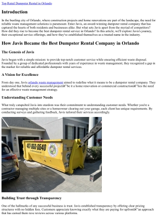 How Javis Became the Best Dumpster Rental Company in Orlando