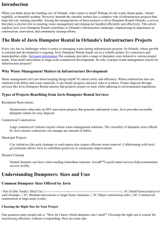 The Role of Javis Dumpster Rental in Orlando's Infrastructure Projects