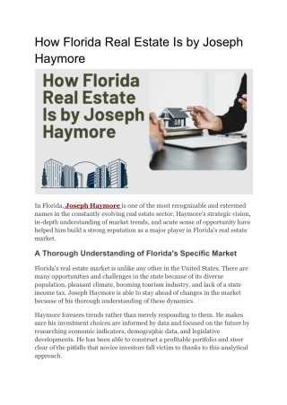 Joseph Haymore's Guide to Florida Real Estate