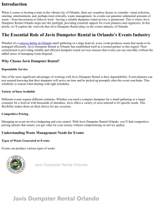 The Essential Role of Javis Dumpster Rental in Orlando’s Events Industry