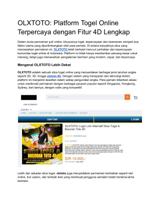 OLXTOTO_ Platform Togel Online Terpercaya dengan Fitur 4D Lengkap