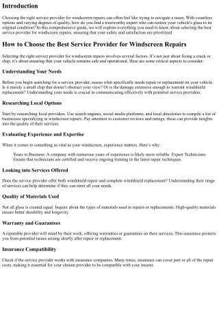 How to Choose the Best Service Provider for Windscreen Repairs