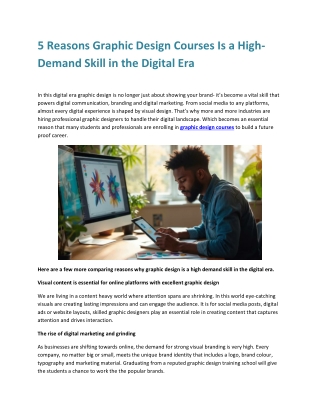 5 Reasons Graphic Design Courses Is a High-Demand Skill in the Digital Era