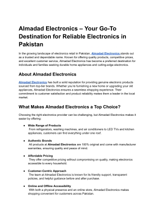 Almadad Electronics – Your Go-To Destination for Reliable Electronics in Pakistan