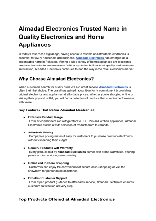 Almadad Electronics Trusted Name in Quality Electronics and Home Appliances