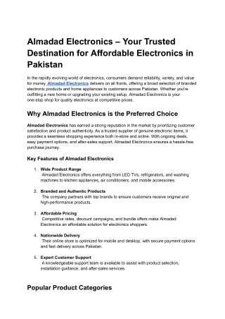 Almadad Electronics – Your Trusted Destination for Affordable Electronics in Pakistan