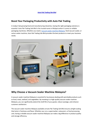 Boost Your Packaging Productivity with Auto Pak Trading
