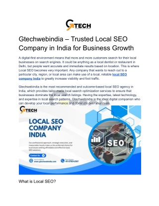 Gtechwebindia – Trusted Local SEO Company in India for Business Growth