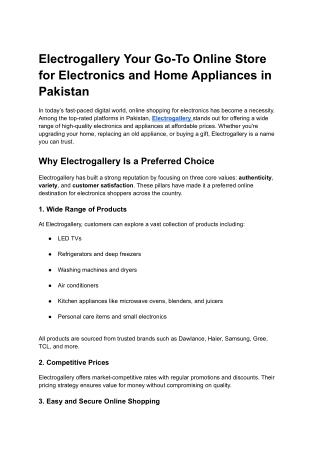 Electrogallery Your Go-To Online Store for Electronics and Home Appliances in Pakistan