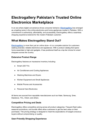 Electrogallery Pakistan’s Trusted Online Electronics Marketplace