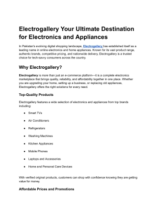 Electrogallery Your Ultimate Destination for Electronics and Appliances