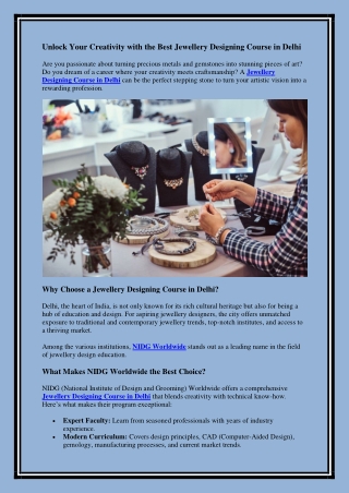 Best Jewellery Designing Course in Delhi