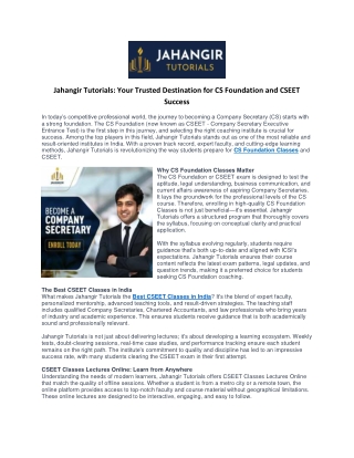 Jahangir Tutorials Your Trusted Destination for CS Foundation and CSEET Success