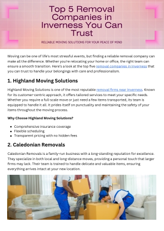 Top 5 Removal Companies in Inverness You Can Trust