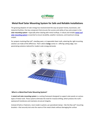 Top Quality Metal Roof Solar Mounting System Solutions in USA - Corigy