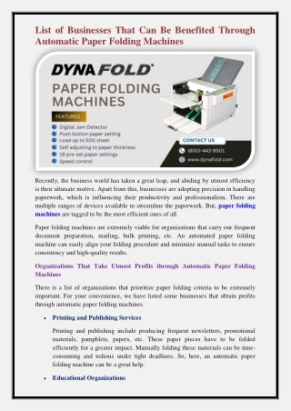 paper folding machines