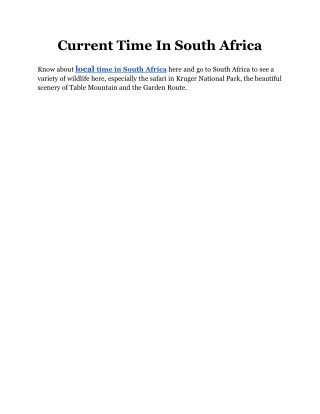 Current Time In South Africa