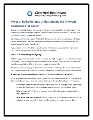 Types of Radiotherapy Understanding the Different Approaches for Cancer