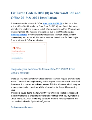 Fix Error Code 0-1080 (0) in Microsoft 365 and Office 2019 & 2021 Installation