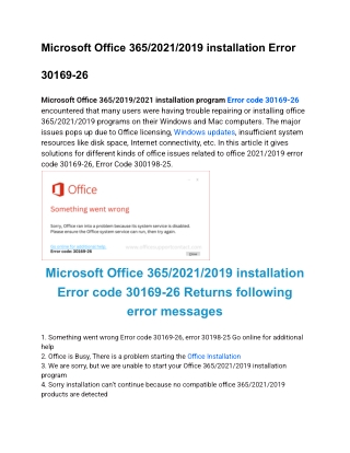 Microsoft Office 365/2021/2019 installation Error 30169-26