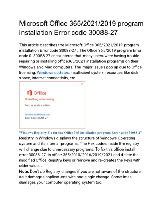 Microsoft Office 365/2021/2019 program installation Error code 30088-27