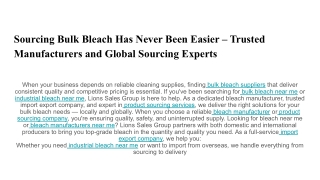 Sourcing Bulk Bleach Has Never Been Easier – Trusted Manufacturers and Global Sourcing Experts