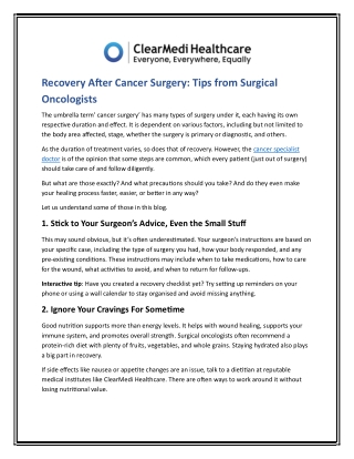 Recovery After Cancer Surgery Tips from Surgical Oncologists