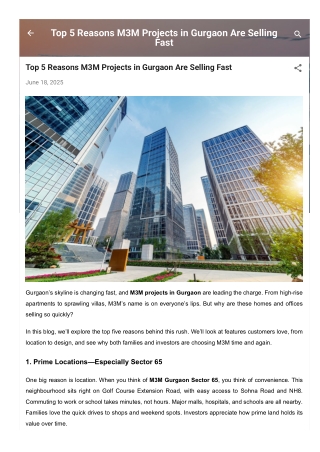 Top 5 Reasons M3M Projects in Gurgaon Are Selling Fast