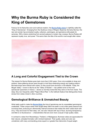Why the Burma Ruby is Considered the King of Gemstones