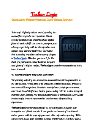 Tashan Login