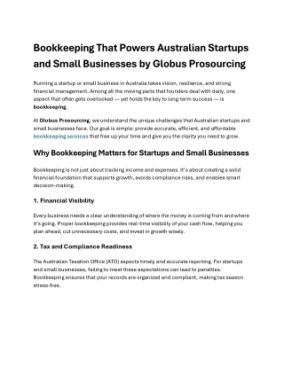 Bookkeeping That Powers AU Startups and Small Businesses by GLobus prosourcing