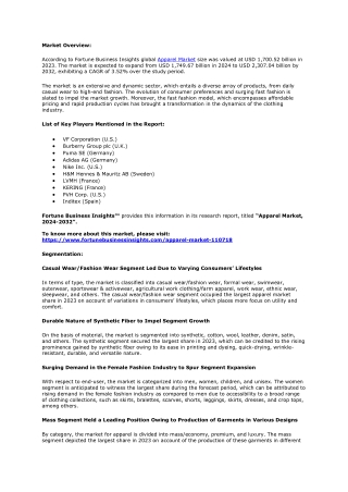 Apparel Market Share, Growth, Key Drivers, 2032