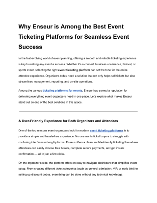 Why Enseur is Among the Best Event Ticketing Platforms for Seamless Event Success