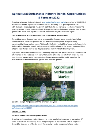 Global Agricultural Surfactants Market Share and Size Report 2032