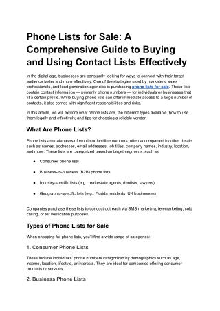 Phone Lists for Sale: A Comprehensive Guide to Buying and Using Contact Lists Ef