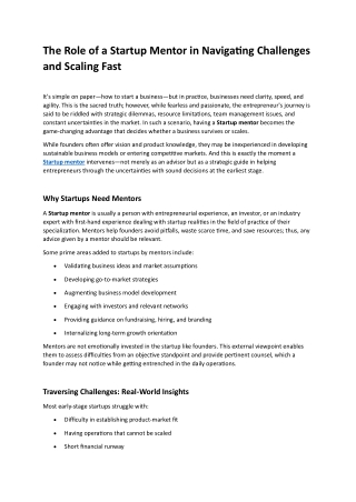 the role of a startup mentor in navigating