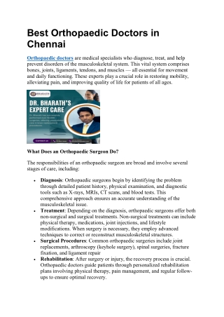 Best Orthopaedic Doctors in Chennai