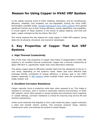 Reason for Using Copper in HVAC VRF System