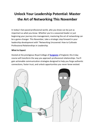 Networking Uncovered: Leadership Course to Build Professional Relationships