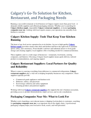 Solution for Kitchen, Restaurant, and Packaging Needs