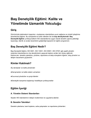 Baş Denetçilik Eğitimi