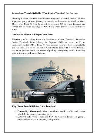 Private Car Service CT to NY and NJ Cruise Ship Terminals