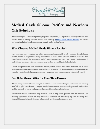 Medical Grade Silicone Pacifier and Newborn Gift Solutions