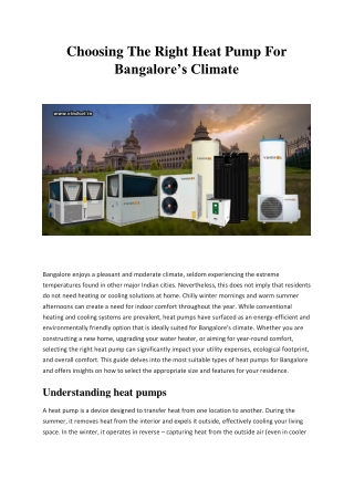 Choosing The Right Heat Pump For Bangalore’s Climate