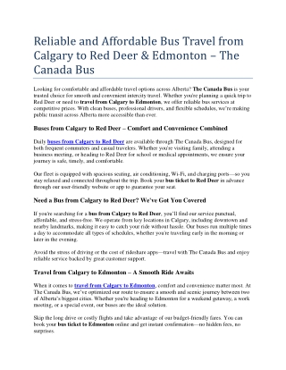 Reliable and Affordable Bus Travel from Calgary to Red Deer
